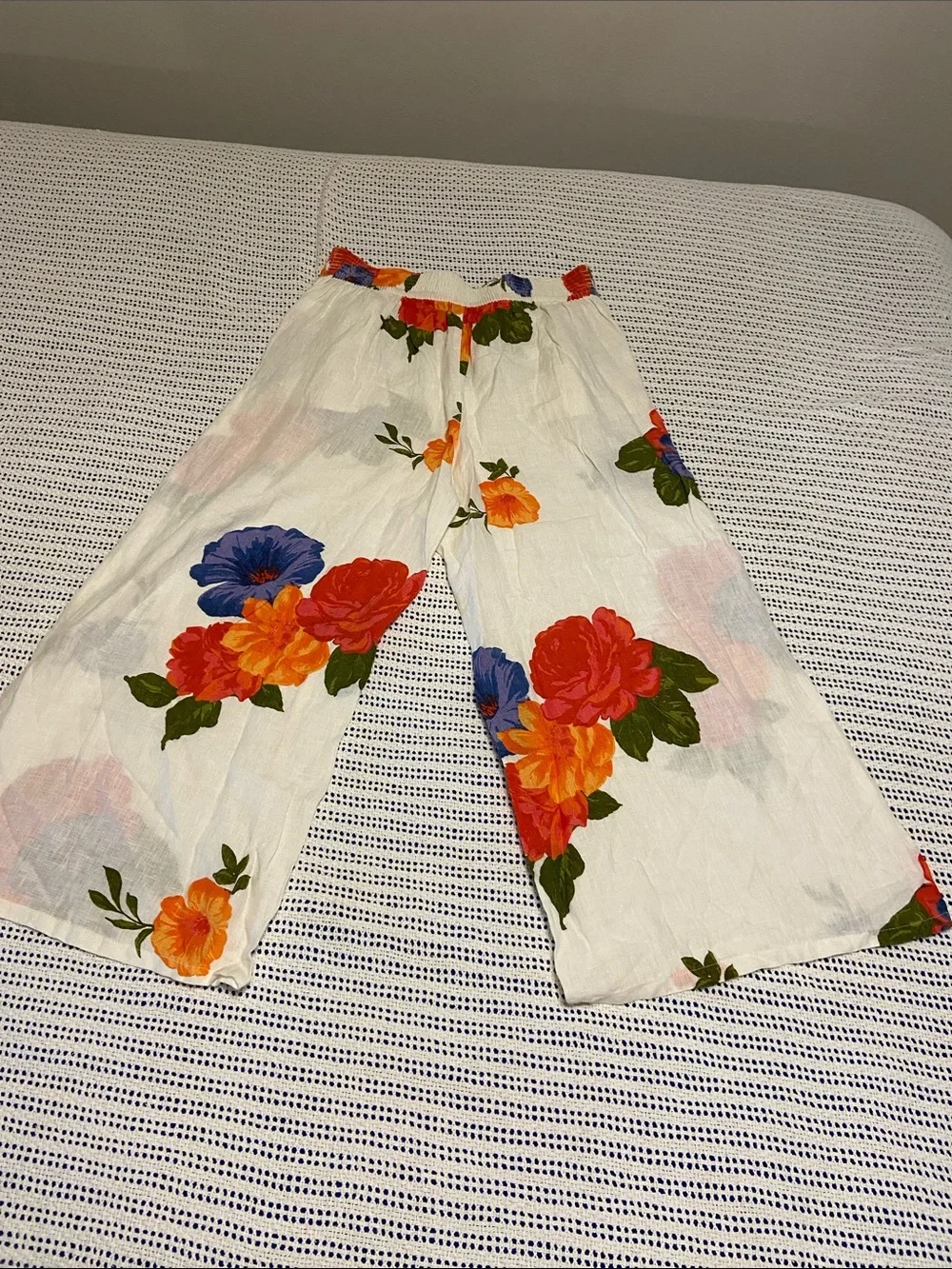 Joie 100% Linen Wide Leg Crop Floral Botanical Hi Rise Pants Size Large